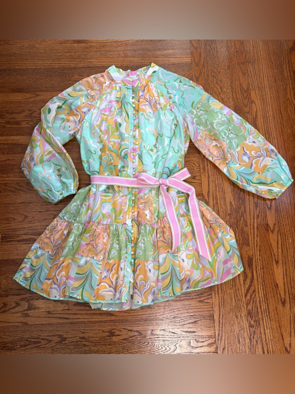ANTONIO MELANI Brynn
Pastel Paisley Print Ribbon Belt
Long Sleeve Shirt Dress